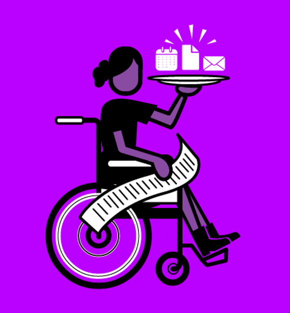 An illustration of an assistant games producer holding a long list and balancing a plate of emails and documents illustration