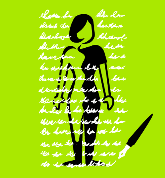 Illustration of a screenwriter on a lime green background illustration